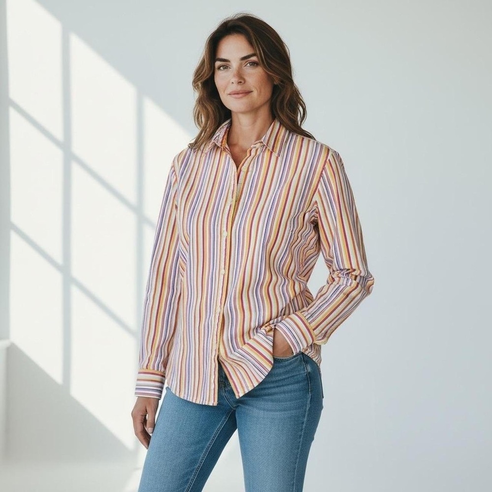 Lauren Ralph Lauren Petite Colorful Stripped Button Down Shirt size XS